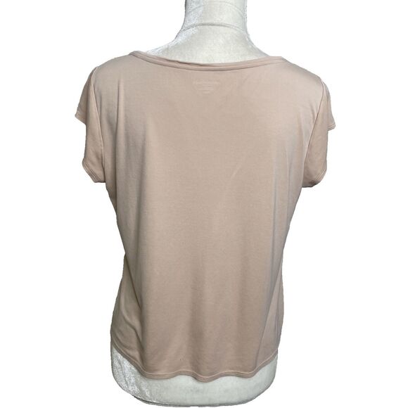 Eileen Fisher Size LP Beige T Shirt Round Neck Short Sleeve Tan Petite Large Top - Picture 3 of 9